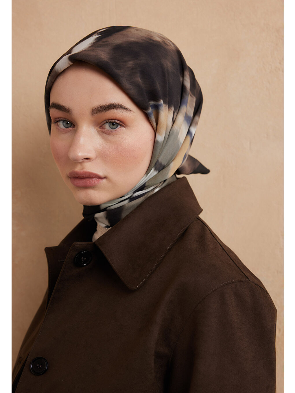 Tıe Dye Desen Pamuk İpek Eşarp Siyah-2