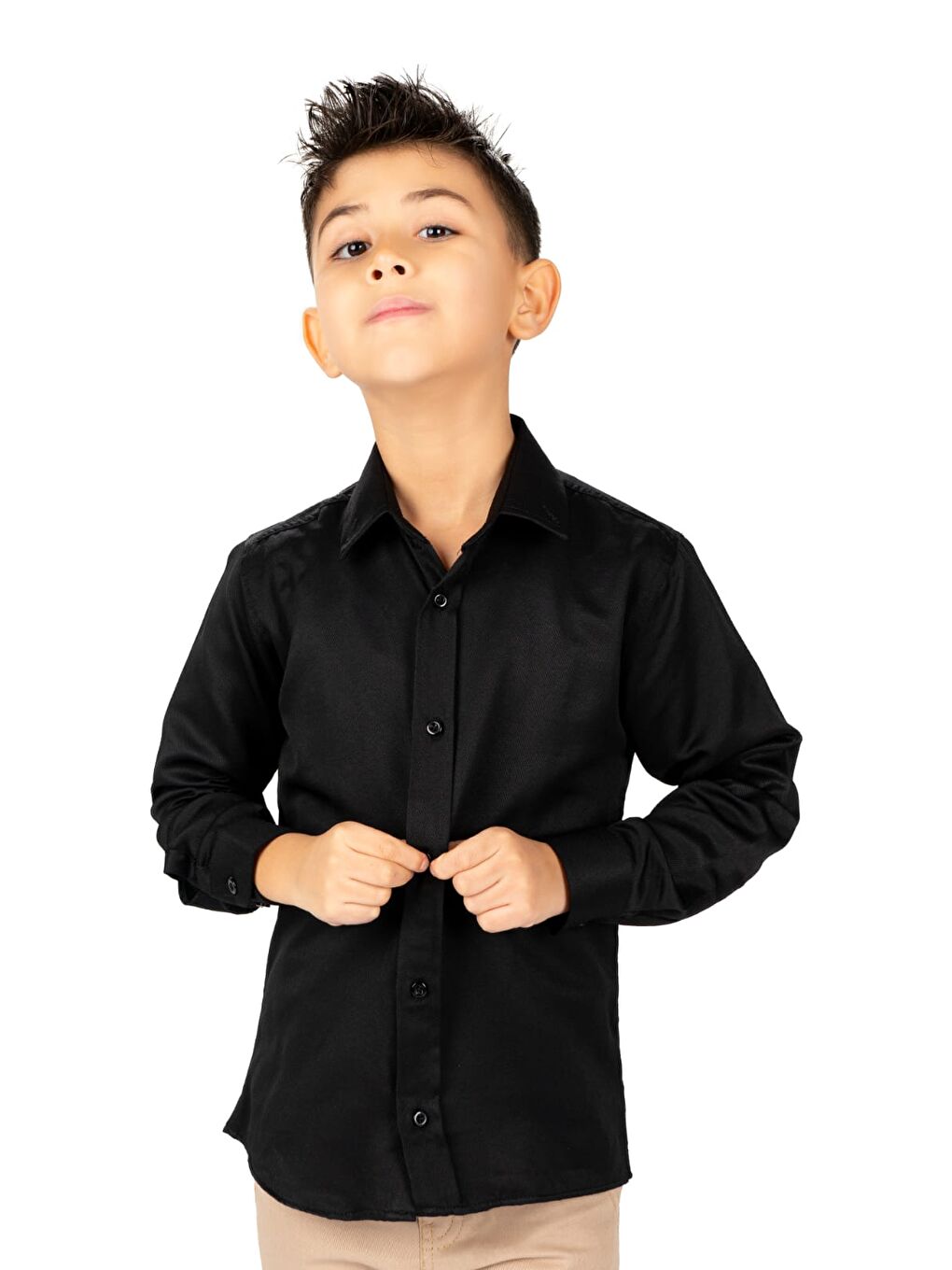 Siyah Düz Renk Erkek Çocuk Gömlek MNK0575-1