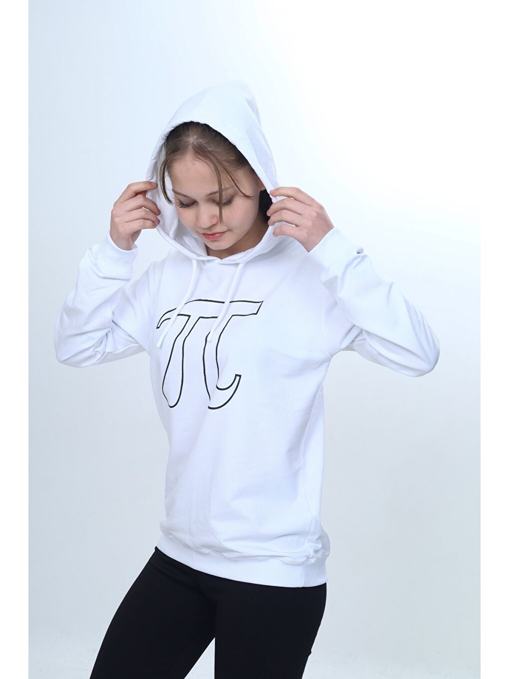 Beyaz Unisex Çocuk Pi Sayı Baskılı  Regular Kapüşonlu Sweatshirt-5