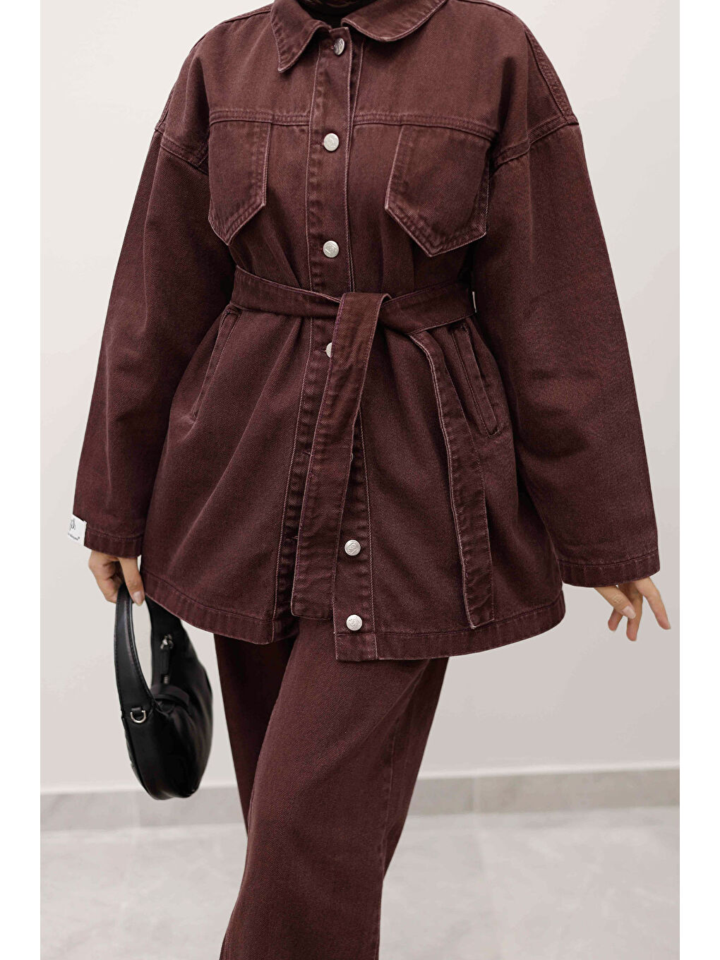 Kemerli Denim Takım TSD250231 Bordo-3