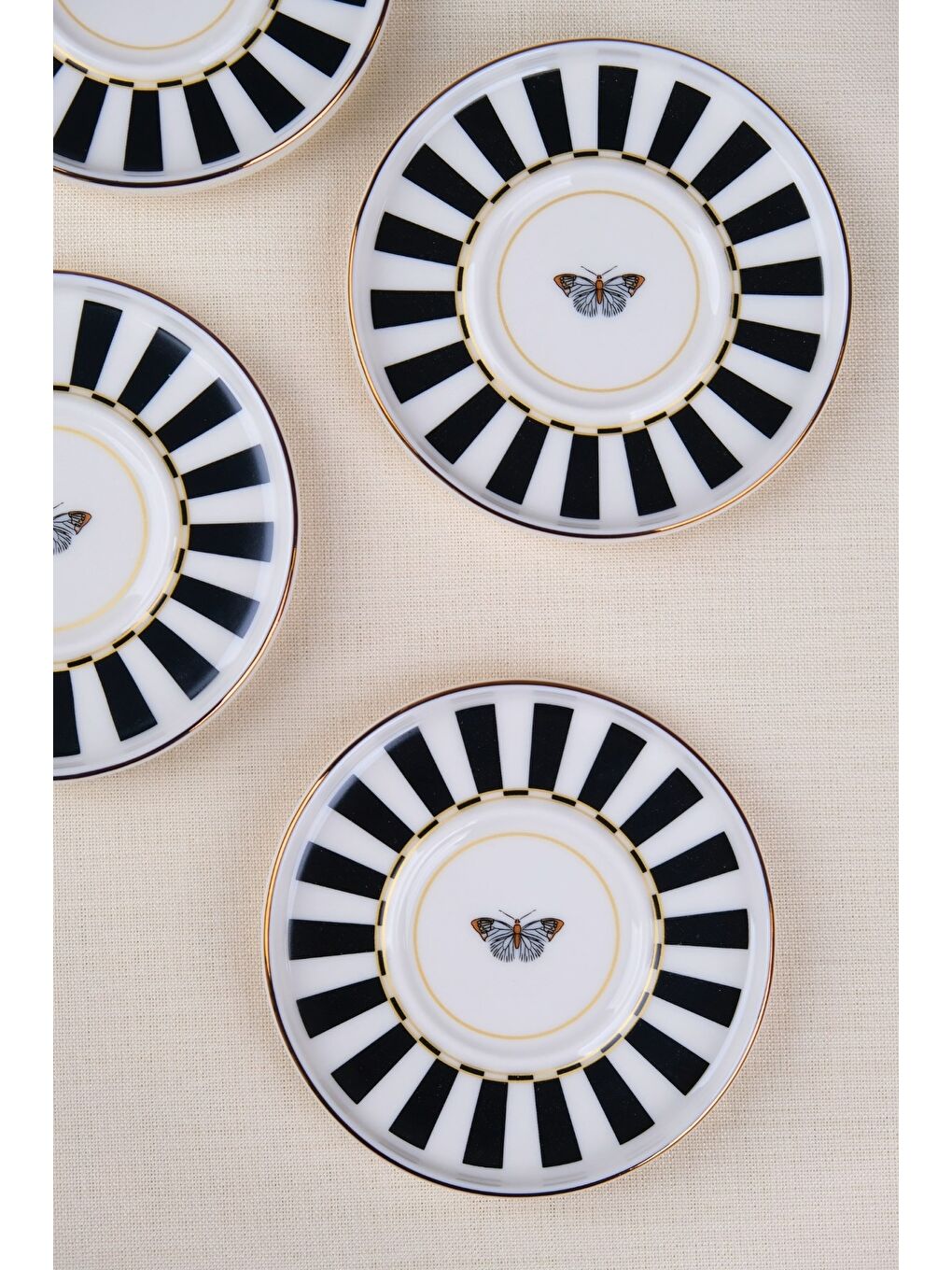 Karışık Porselen Butterfly Collection Altın Yaldızlı Çay Tabağı 11,8cm Siyah 4 lü-3