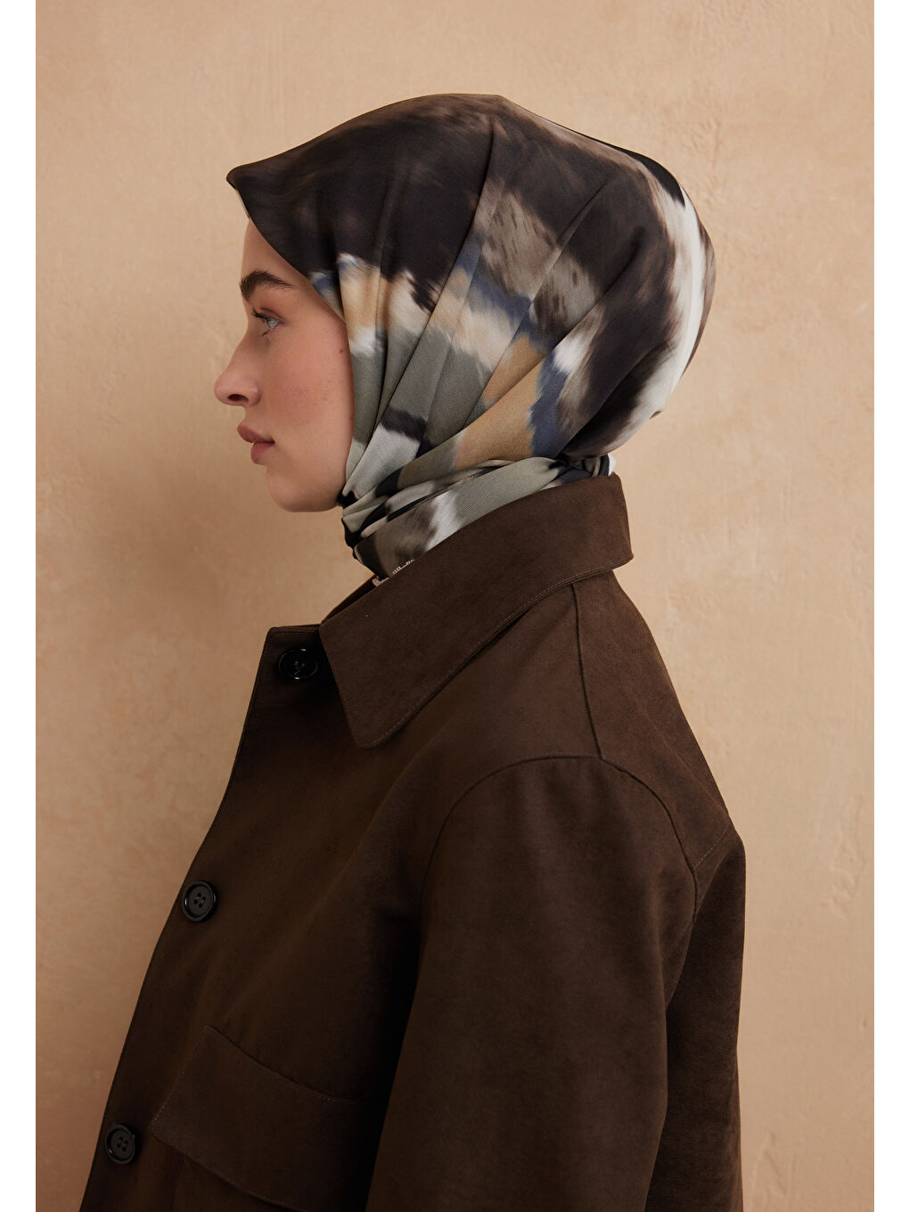 Tıe Dye Desen Pamuk İpek Eşarp Siyah-3