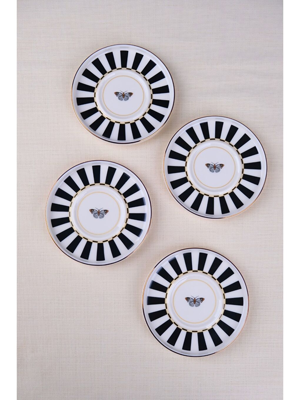 Karışık Porselen Butterfly Collection Altın Yaldızlı Çay Tabağı 11,8cm Siyah 4 lü-4