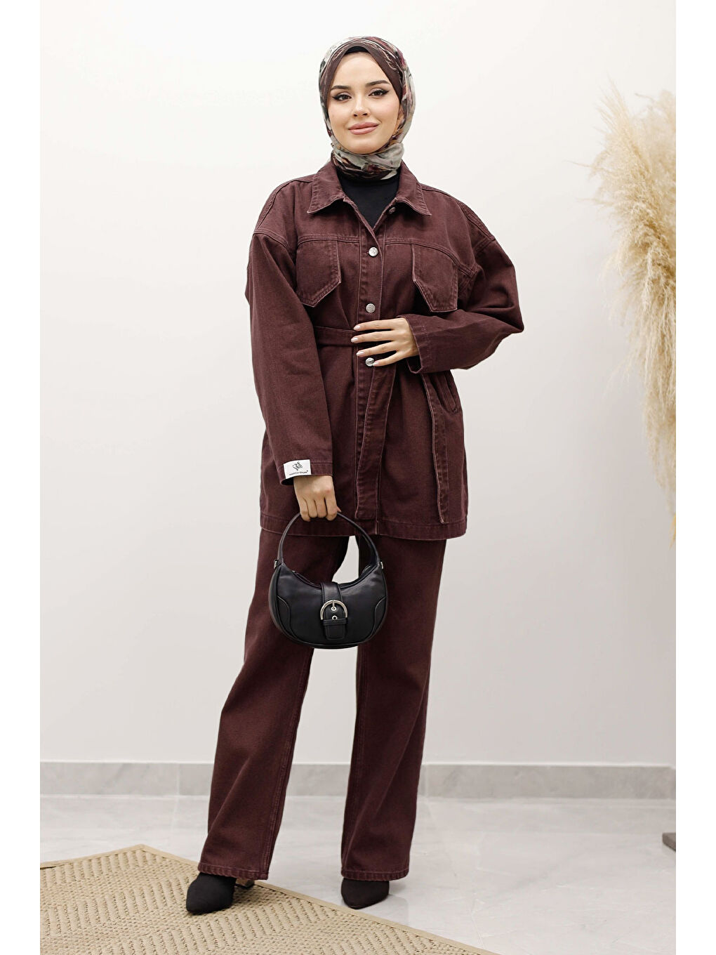 Kemerli Denim Takım TSD250231 Bordo-4