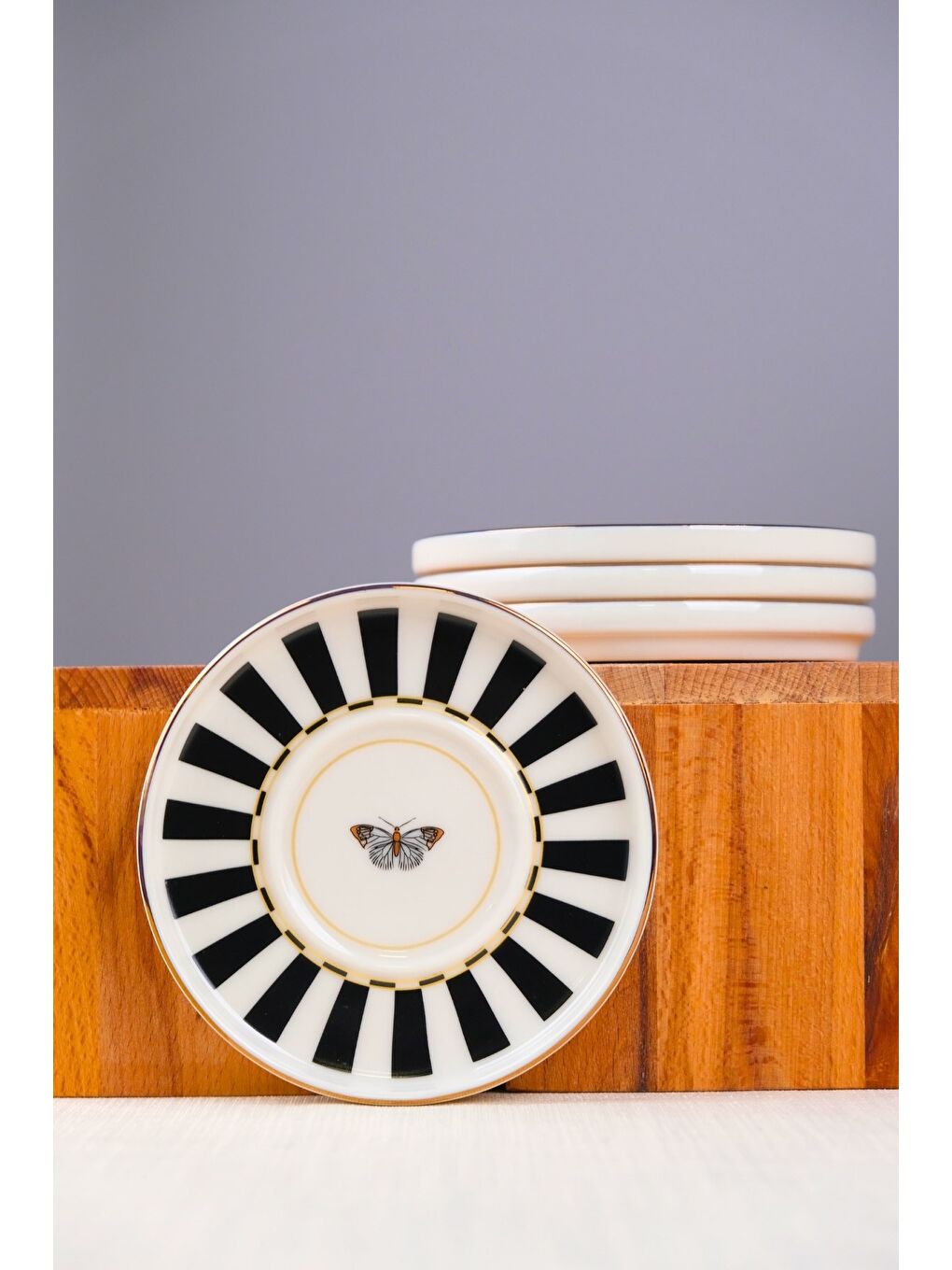 Karışık Porselen Butterfly Collection Altın Yaldızlı Çay Tabağı 11,8cm Siyah 4 lü-5