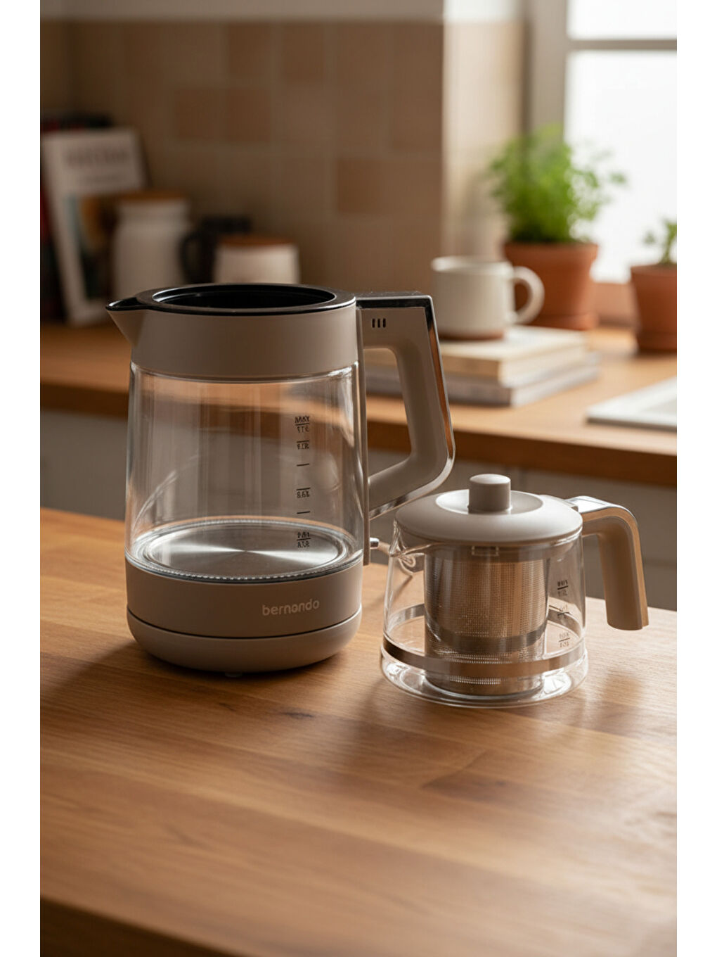 Napoli Cam Demlikli Çay Makinesi Bej-1