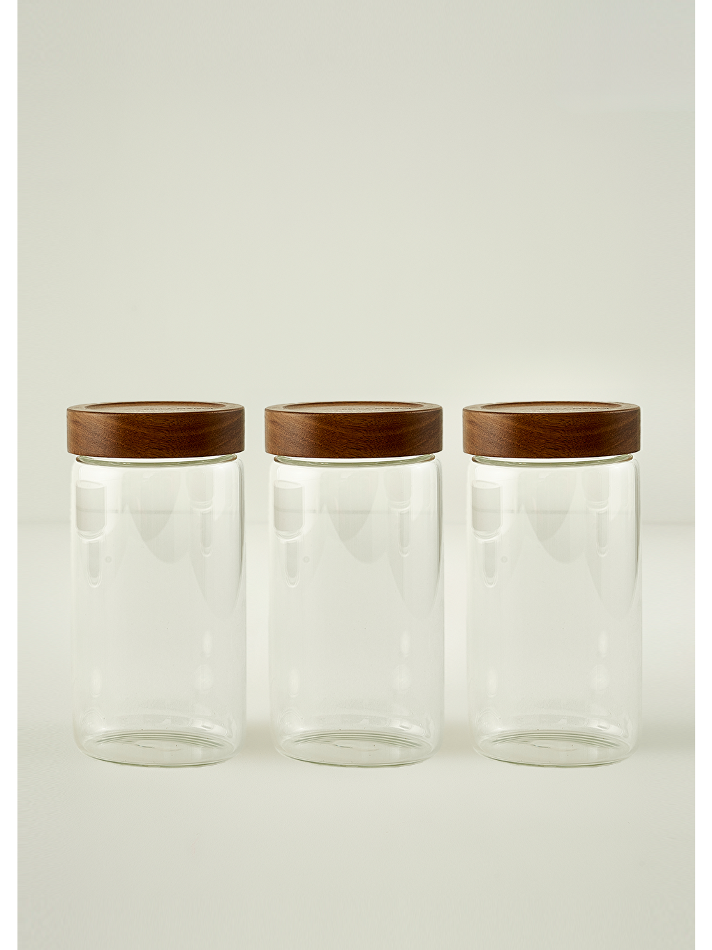 Bej Austin Ahşap Kapaklı 3'lü Kavanoz Seti Naturel (1300 cc)