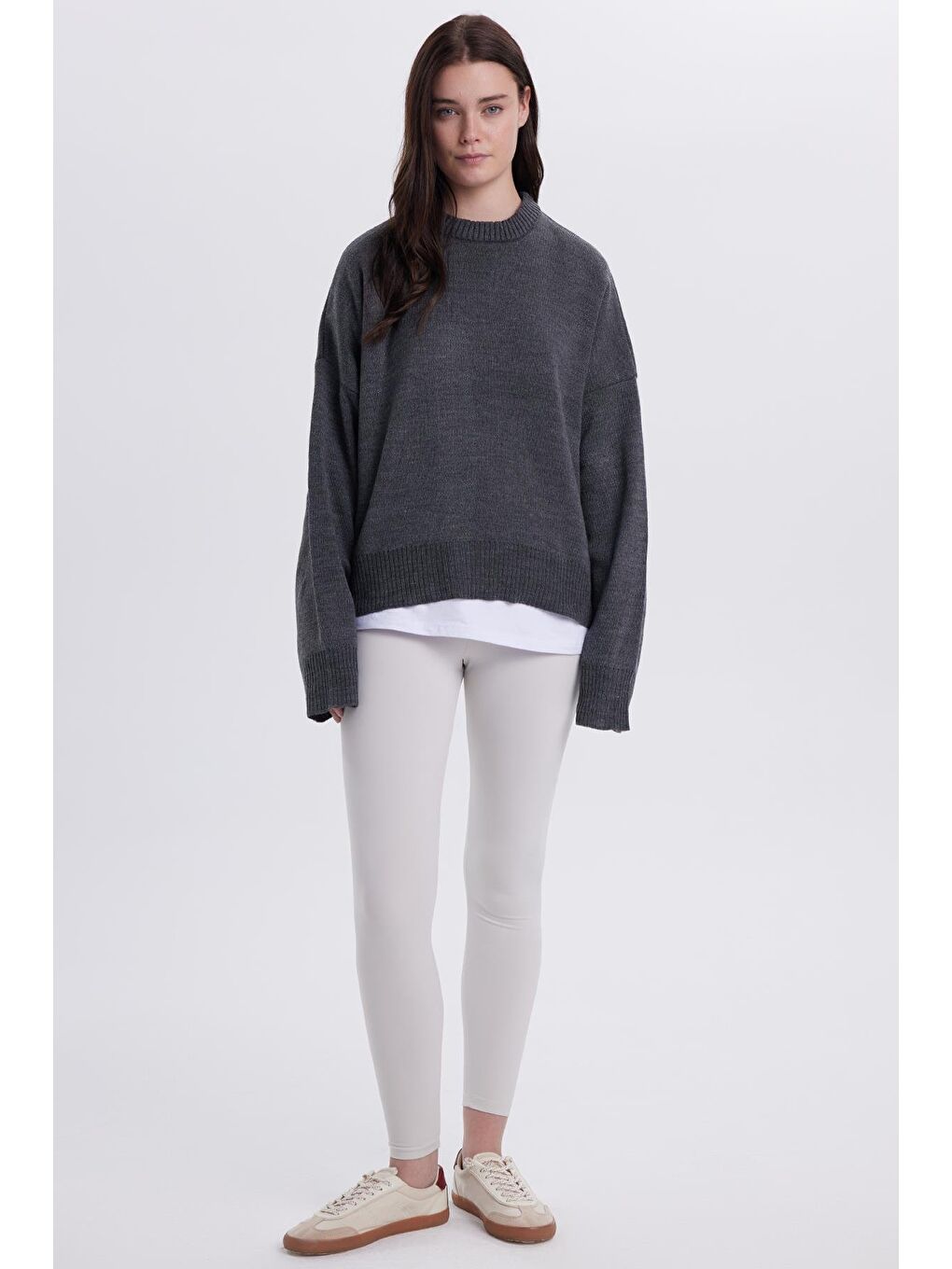 Kadın Oversize Geniş Kesim Bisiklet Yaka Antrasit Kazak-4