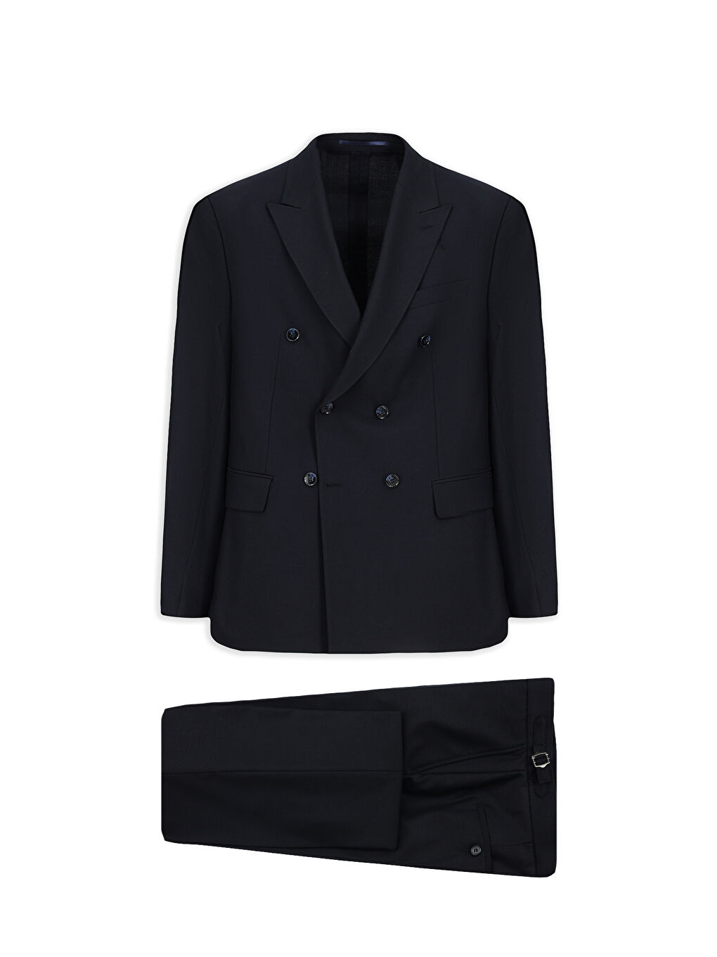 Lacivert 6 Drop Regular Fit Standart Kesim Yünlü Kruvaze Beli Tokalı Çantalı Takım Elbise