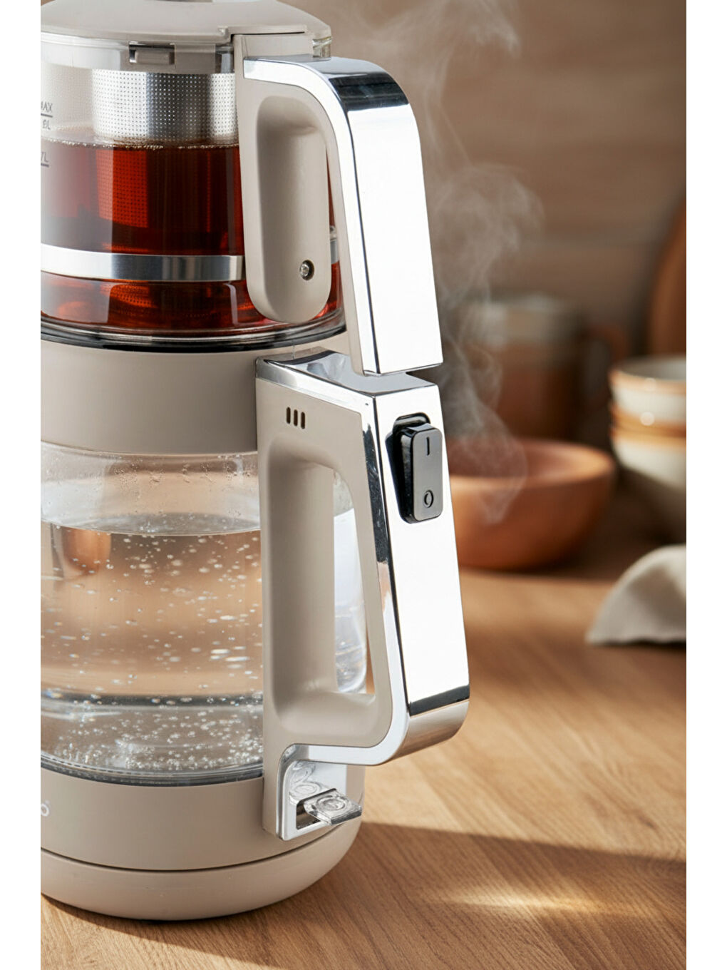 Napoli Cam Demlikli Çay Makinesi Bej-2