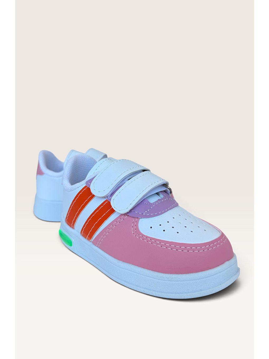 Pembe Işıklı Unisex Rahat Hafif Çocuk Spor Ayakkabı Pudra - Turuncu-1