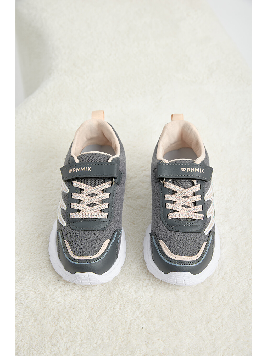 Gri Çocuk Unisex Füme Pudra Rahat Kalıp Nefes Alabilen Cırtlı Sneaker-2