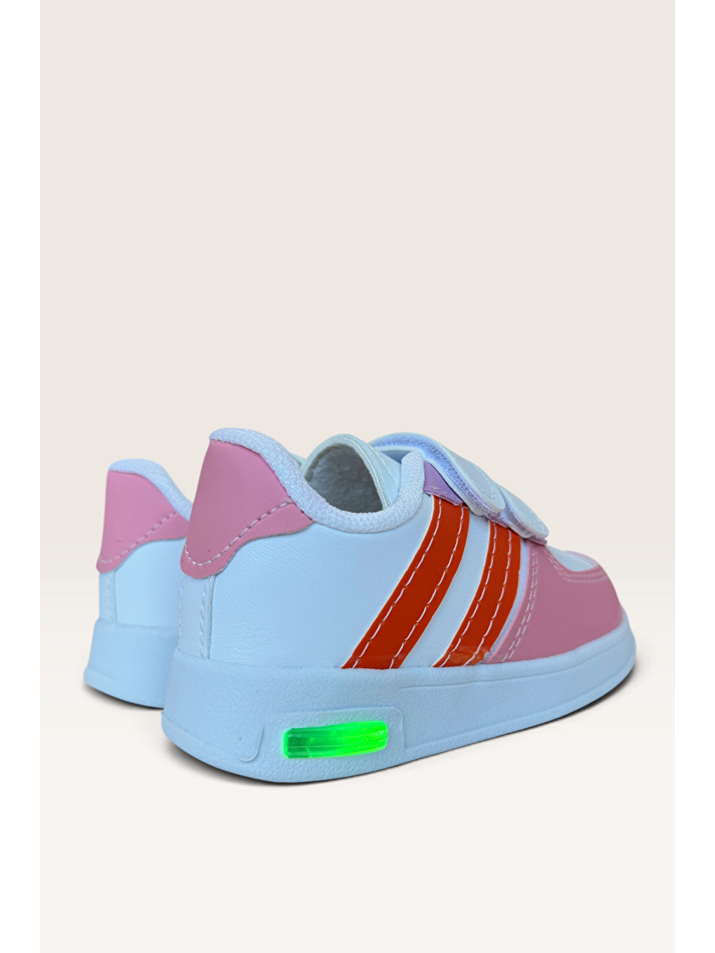 Pembe Işıklı Unisex Rahat Hafif Çocuk Spor Ayakkabı Pudra - Turuncu-3
