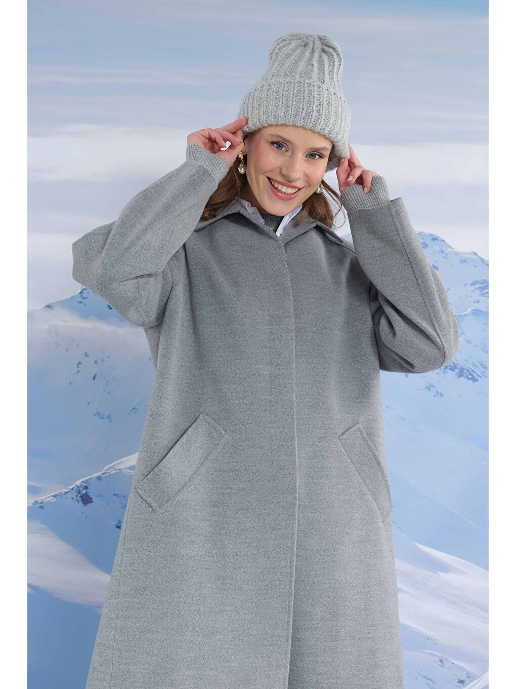 Gri Uzun Kaşe Kaban Duman