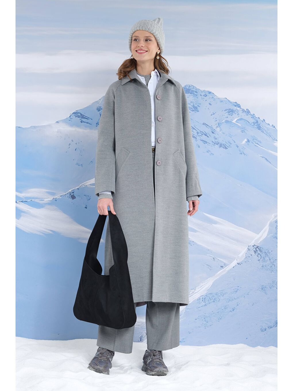 Gri Uzun Kaşe Kaban Duman-1