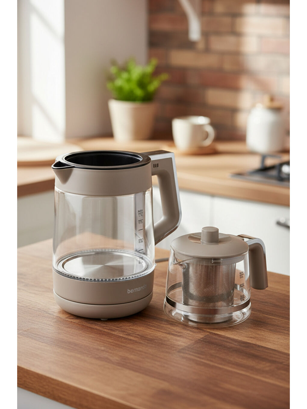 Napoli Cam Demlikli Çay Makinesi Bej-3