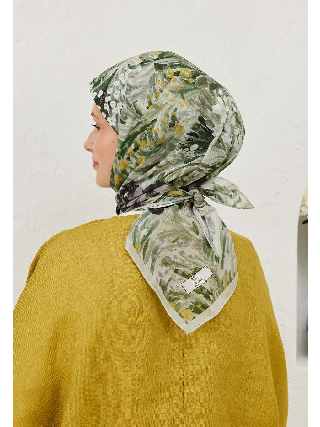 Botanic Desen Pamuk Vual Eşarp Haki-3