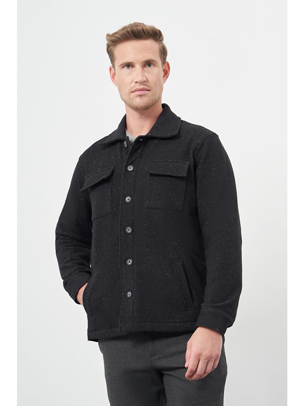 Siyah Örme Polo Yaka Jakarlı Desen Yırtmaçsız Astarsız Slim Fit Classic Mont 1007245160