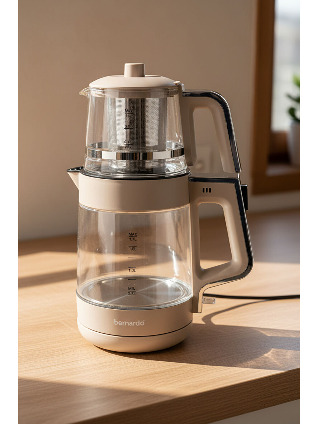 Napoli Cam Demlikli Çay Makinesi Bej-4