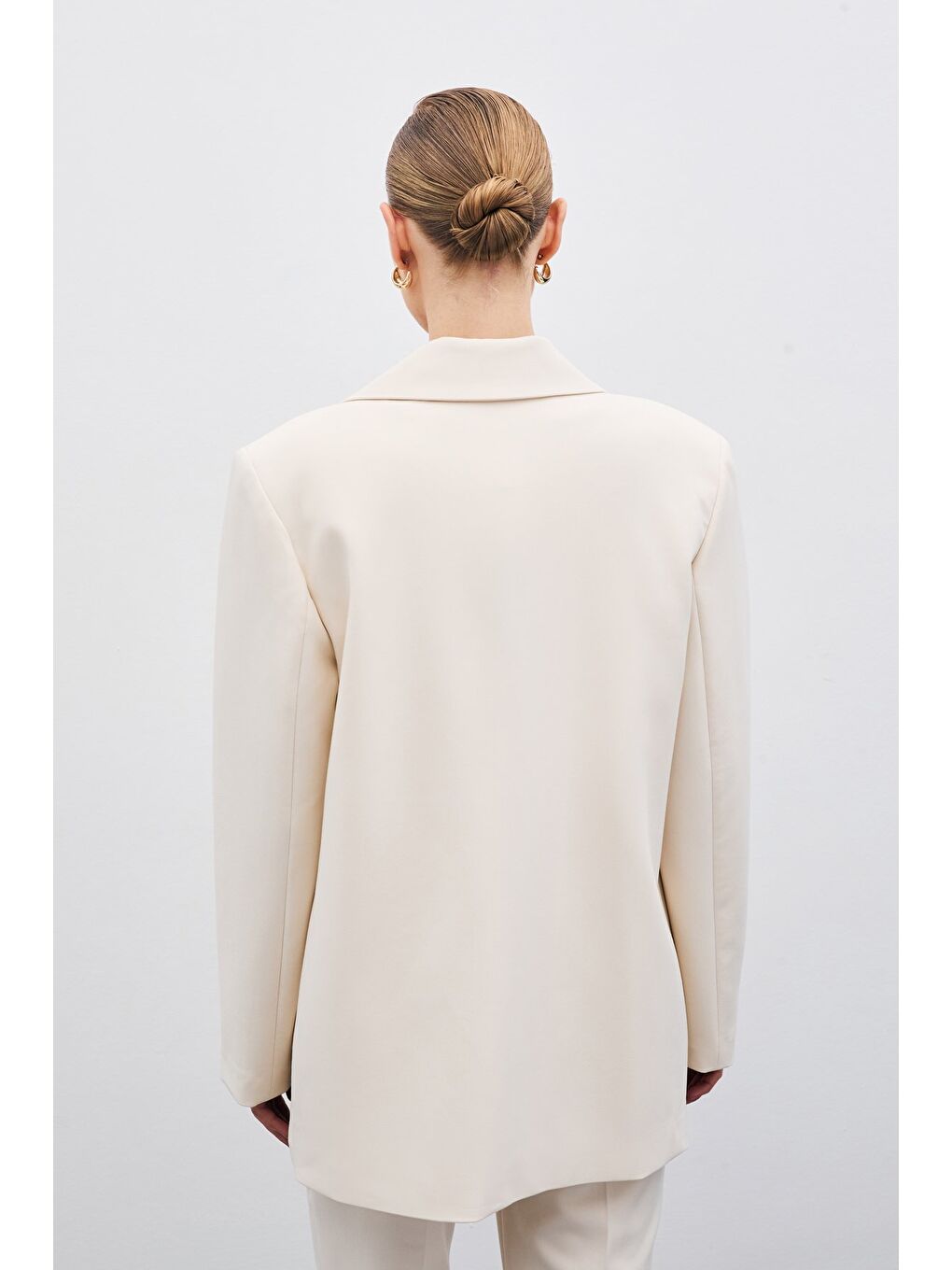 Ön Tek Düğmeli Uzun Ceket - Bej-7