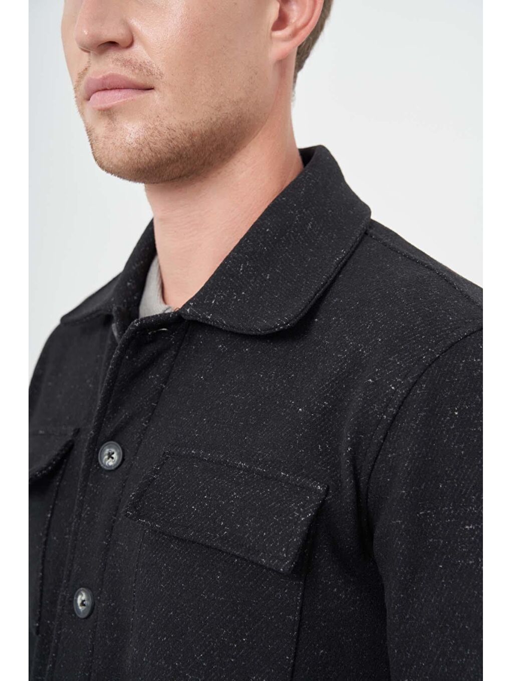 Siyah Örme Polo Yaka Jakarlı Desen Yırtmaçsız Astarsız Slim Fit Classic Mont 1007245160-3