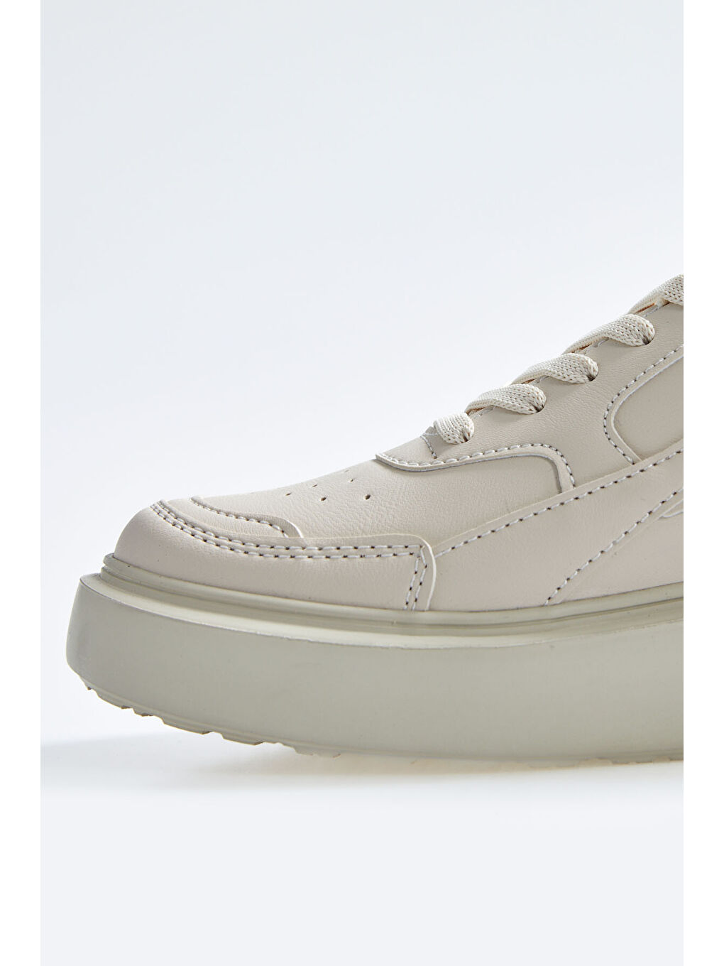 Bej Bağcıklı Yüksek Taban Suni Deri Kadın Spor Ayakkabı - 89200-2