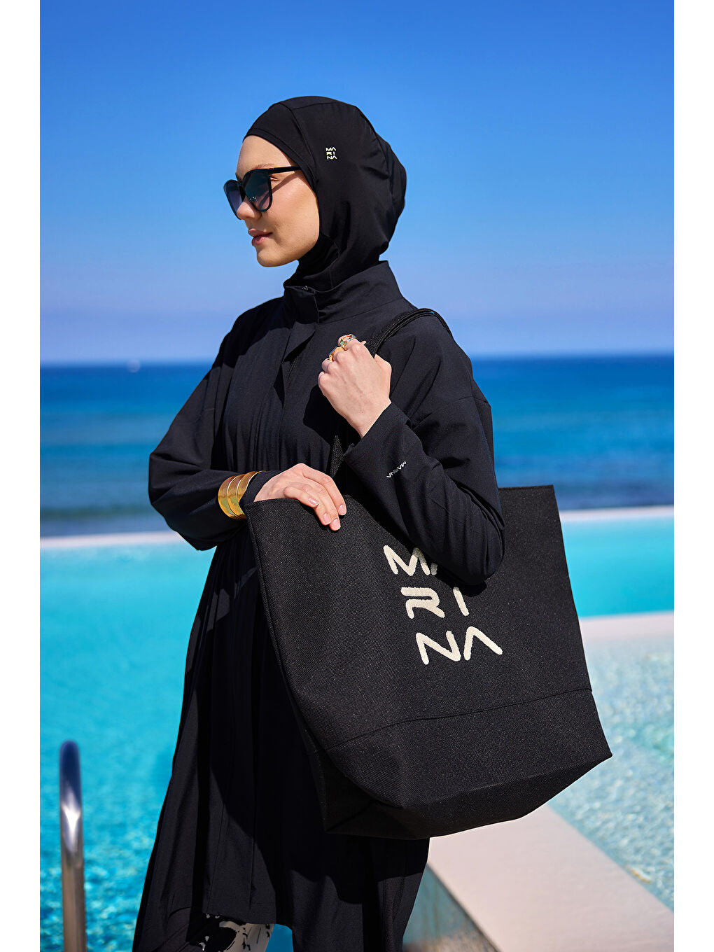 Siyah Plaj Çantası Astarlı Yazlık Tatil Çantası CA2501-1-1