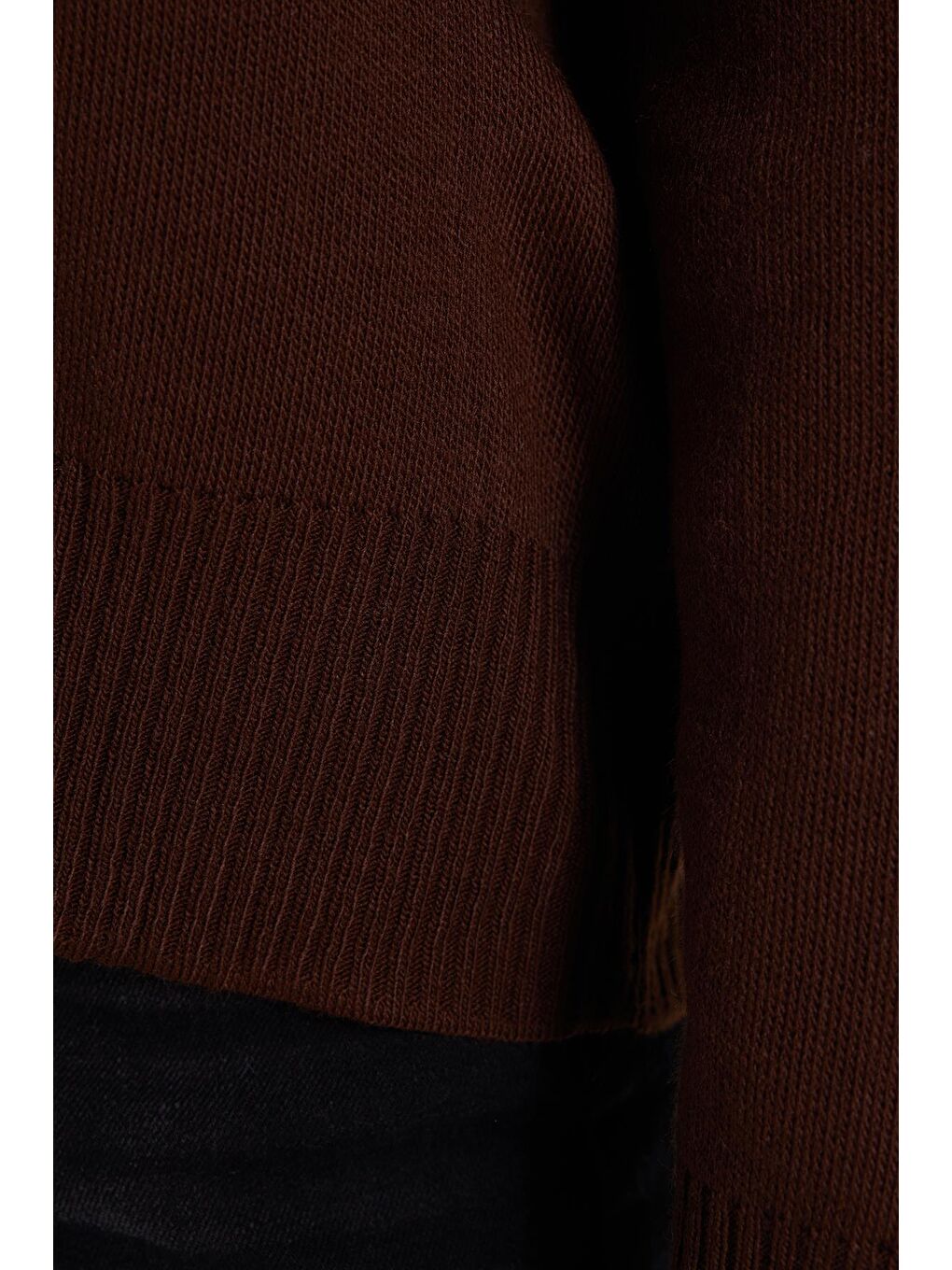 Kadın Oversize Geniş Kesim Bisiklet Yaka Kahverengi Kazak-4