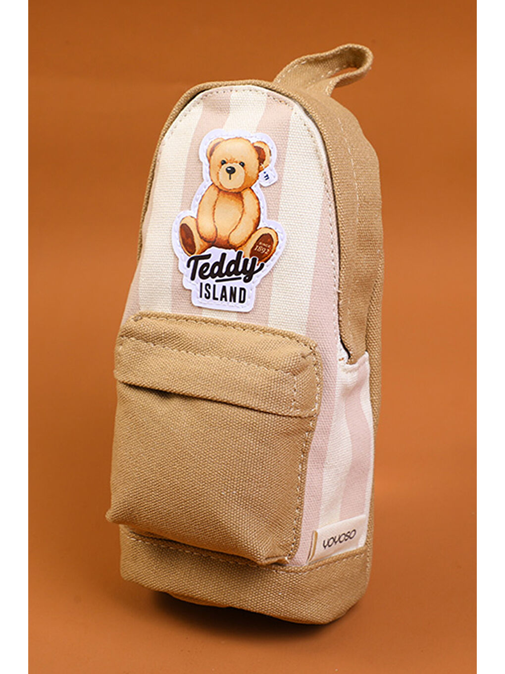 Yoyoso Kahverengi Teddy Island Vertical Striped Pencil Case