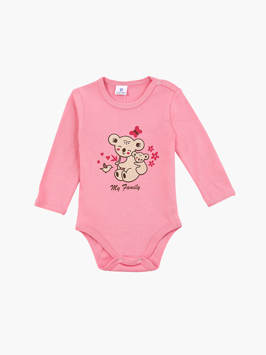 Pembe Bisiklet Yaka Baskılı Uzun Kollu Kız Bebek Çıtçıtlı Body 2'li-1