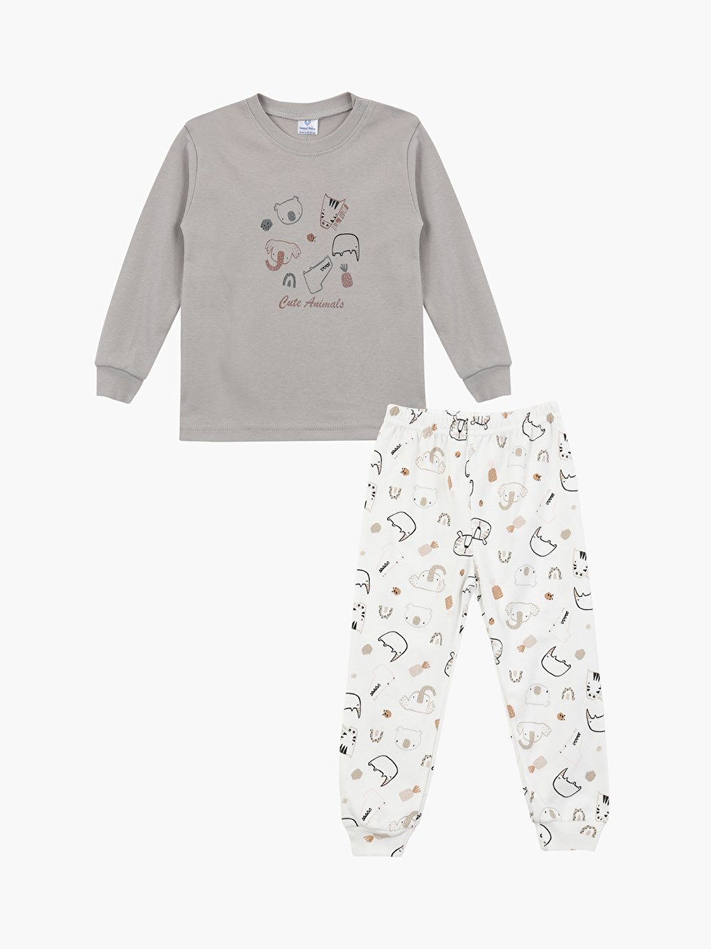 Ekru Bisiklet Yaka Uzun Kollu Erkek Bebek Pijama Takımı