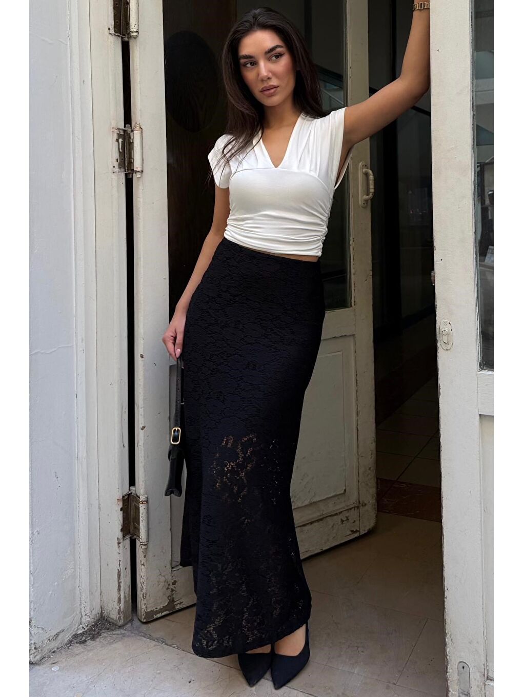 Siyah Astarlı Dantel Etek Mg2731