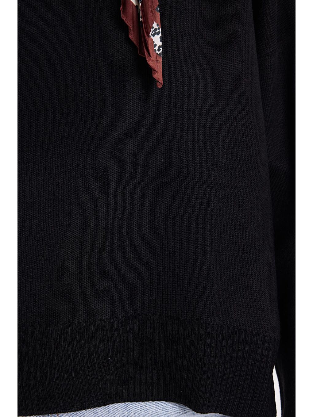 Kadın Oversize Geniş Kesim Bisiklet Yaka Siyah Kazak-2