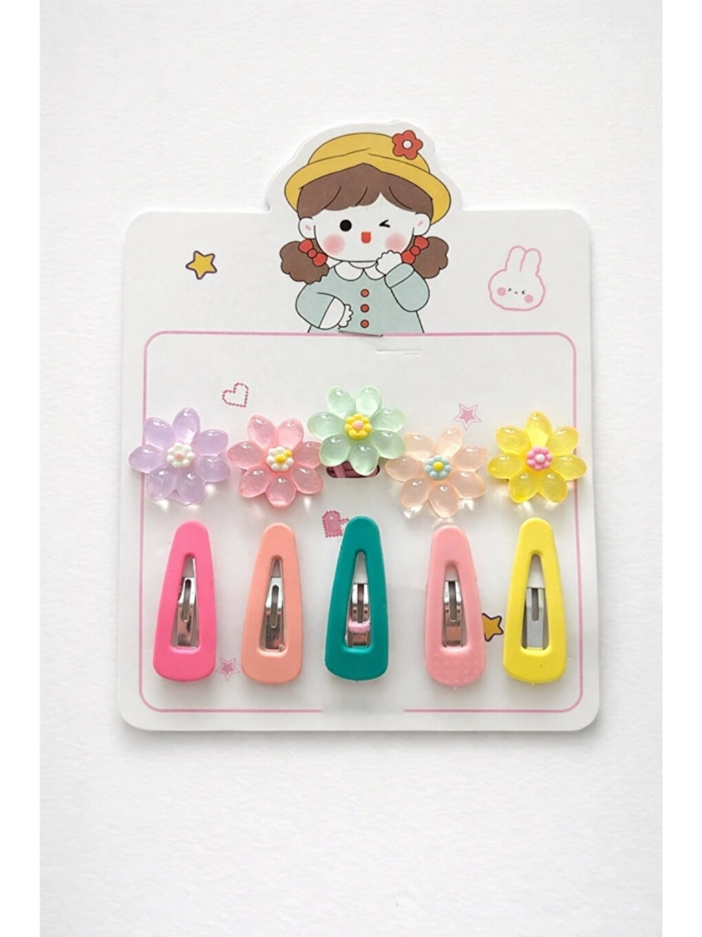 Çok Renkli Çiçek Figürlü 10'lu Karışık Toka Set-1