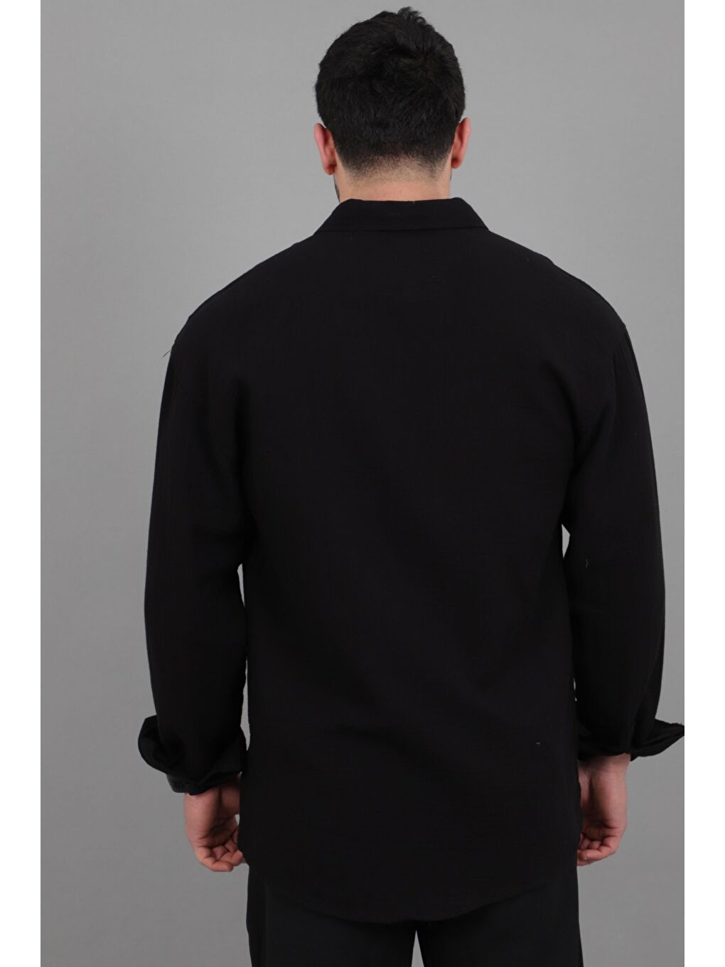 Siyah Oversize Müslin Yazlık Uzun Kol Gömlek MRS 202_40417-4