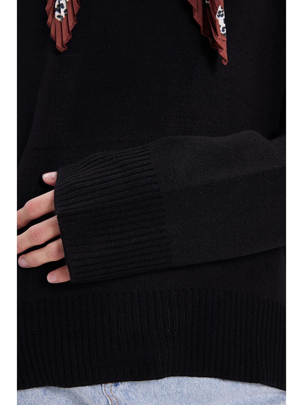 Kadın Oversize Geniş Kesim Bisiklet Yaka Siyah Kazak-5