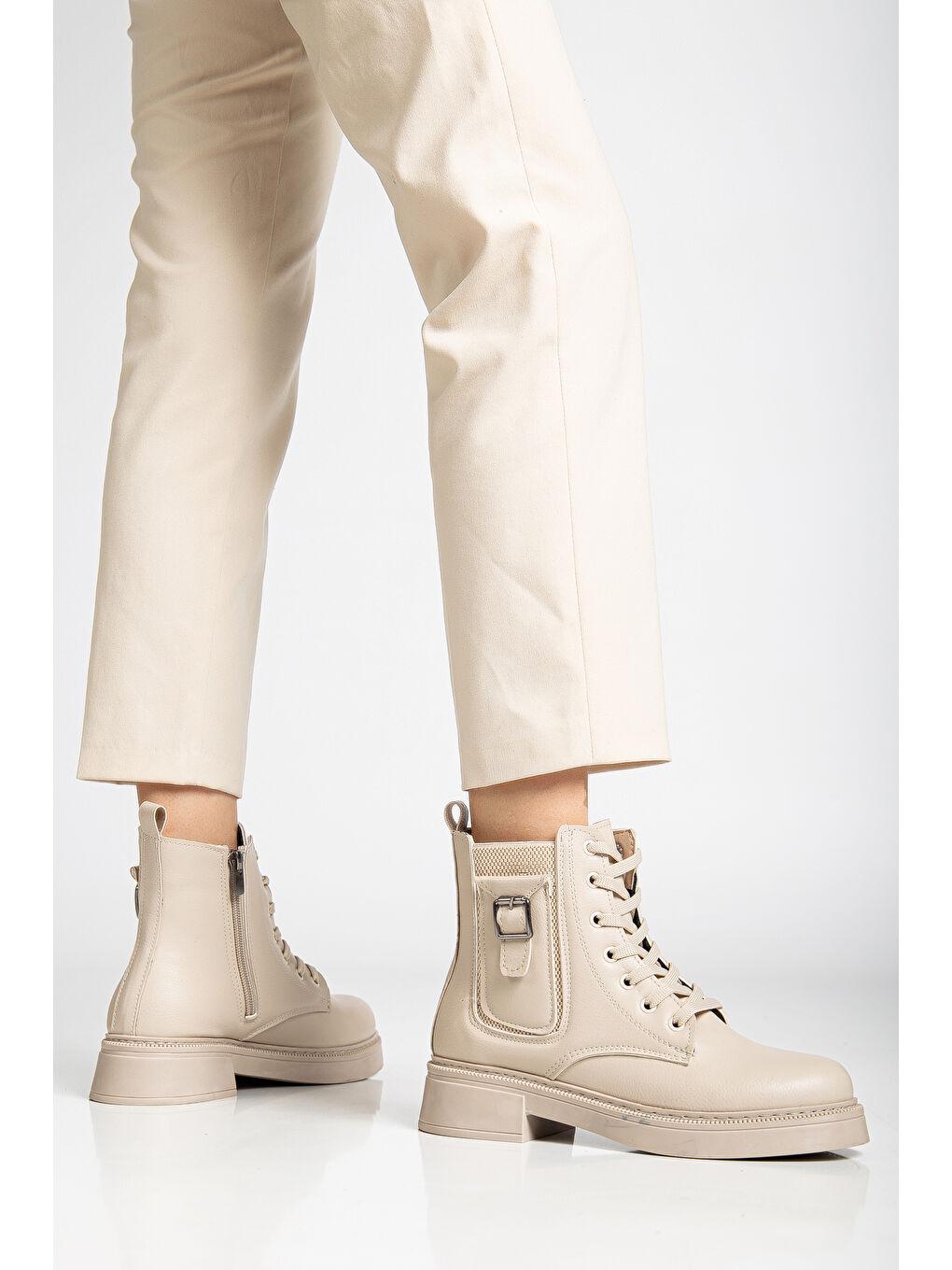 Bej D1780 Soğuk Geçirmez Kışlık Kadın Bot & Bootie-3