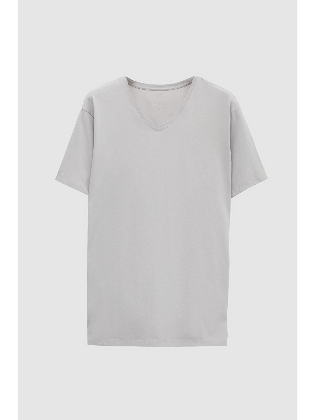 Slim Fit Gri V Yaka %100 Pamuk Tişört-4