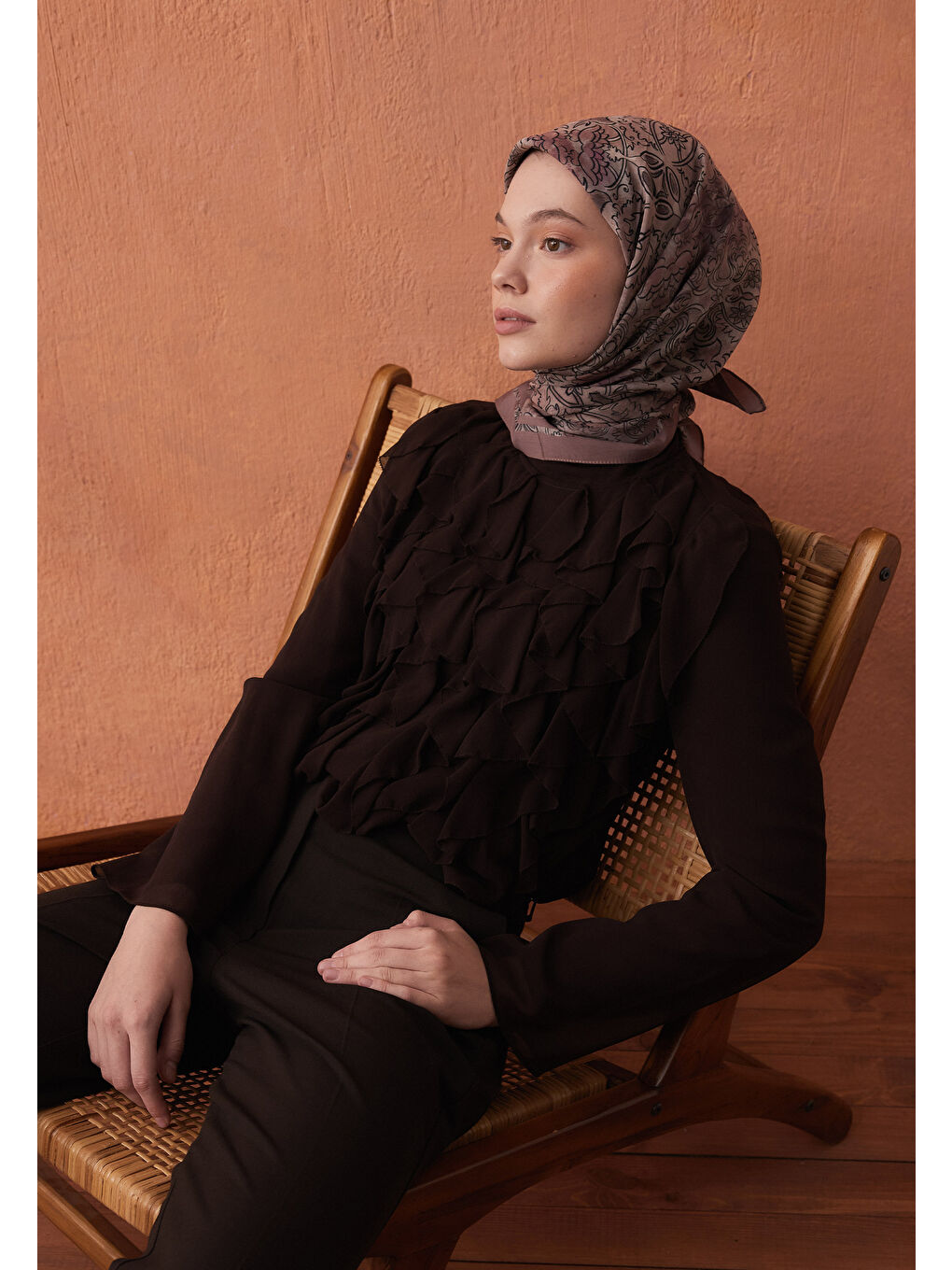 Pembe Hesperıa Desen Pamuk İpek Eşarp Gülkurusu