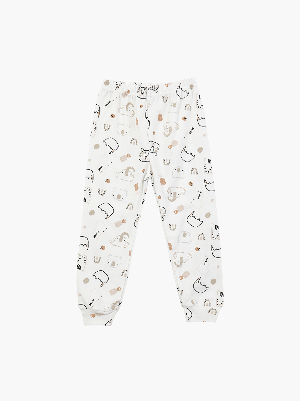 Ekru Bisiklet Yaka Uzun Kollu Erkek Bebek Pijama Takımı-2