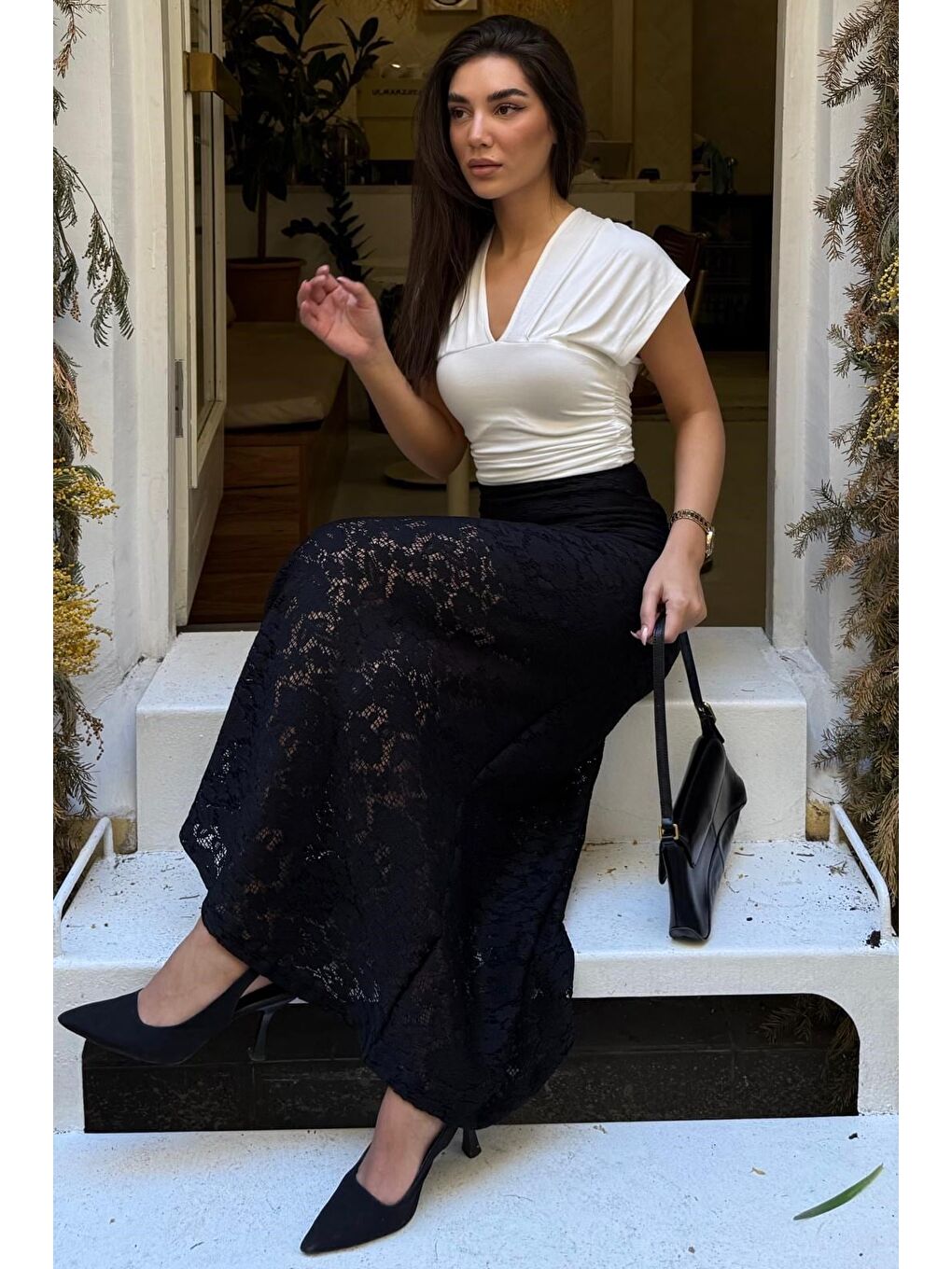 Siyah Astarlı Dantel Etek Mg2731-2