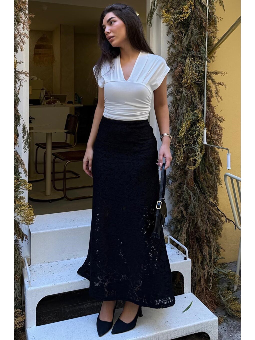 Siyah Astarlı Dantel Etek Mg2731-3