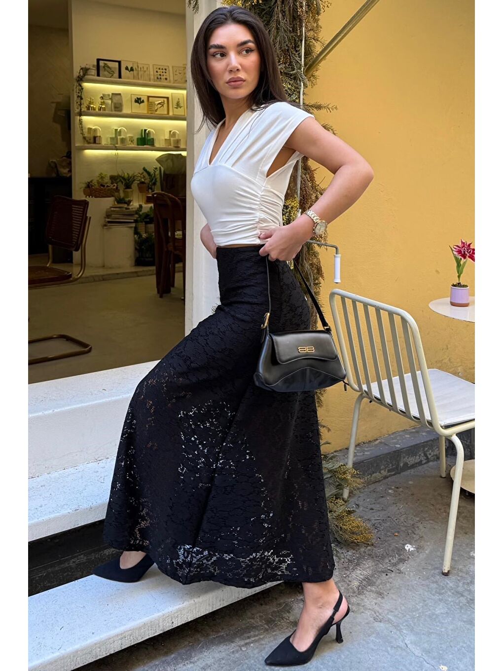 Siyah Astarlı Dantel Etek Mg2731-4