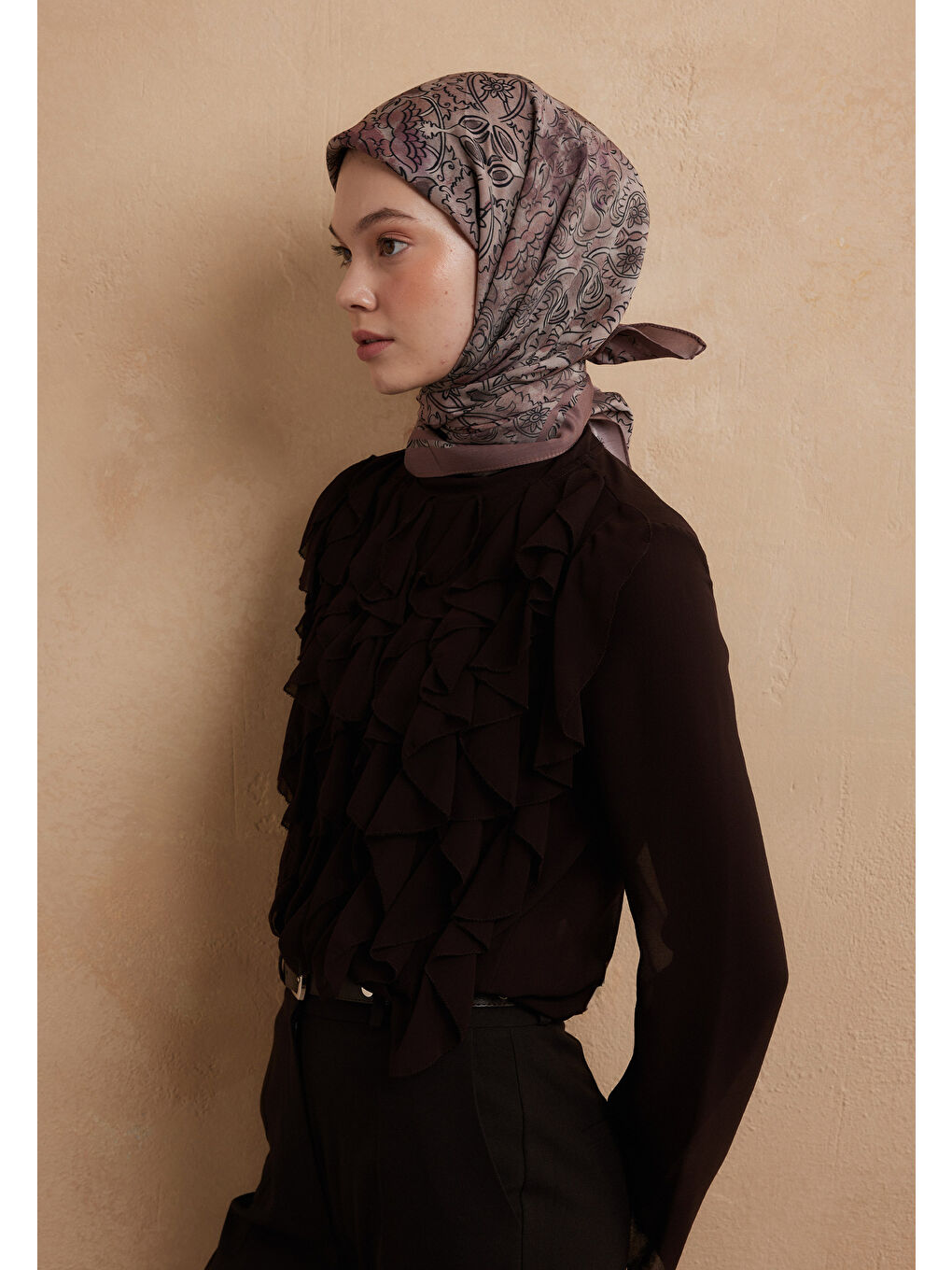 Pembe Hesperıa Desen Pamuk İpek Eşarp Gülkurusu-2