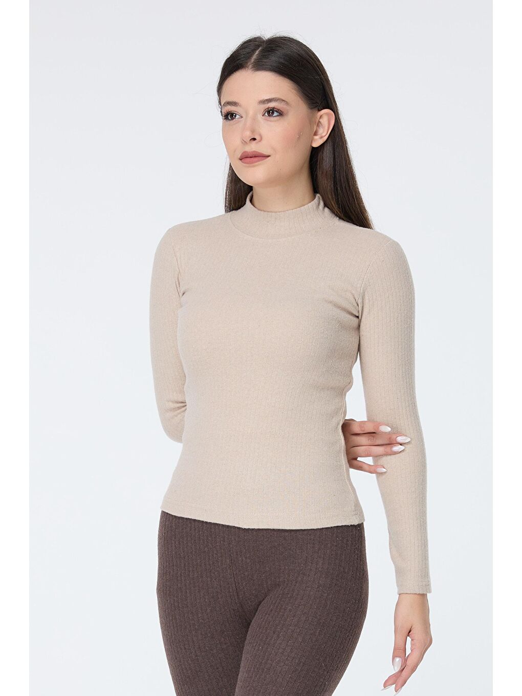 Yarım Balıkçı Yaka Kadın Bej Crop - 23135