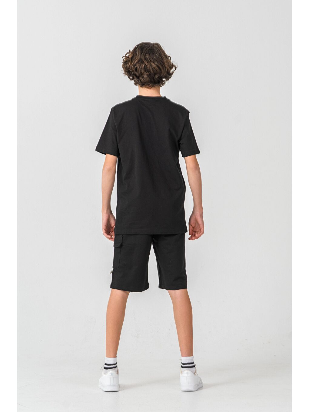 Siyah New York City Urban 1992 League Baskılı Kargo Cepli Erkek Çocuk Şort - Tişört Takımı-5