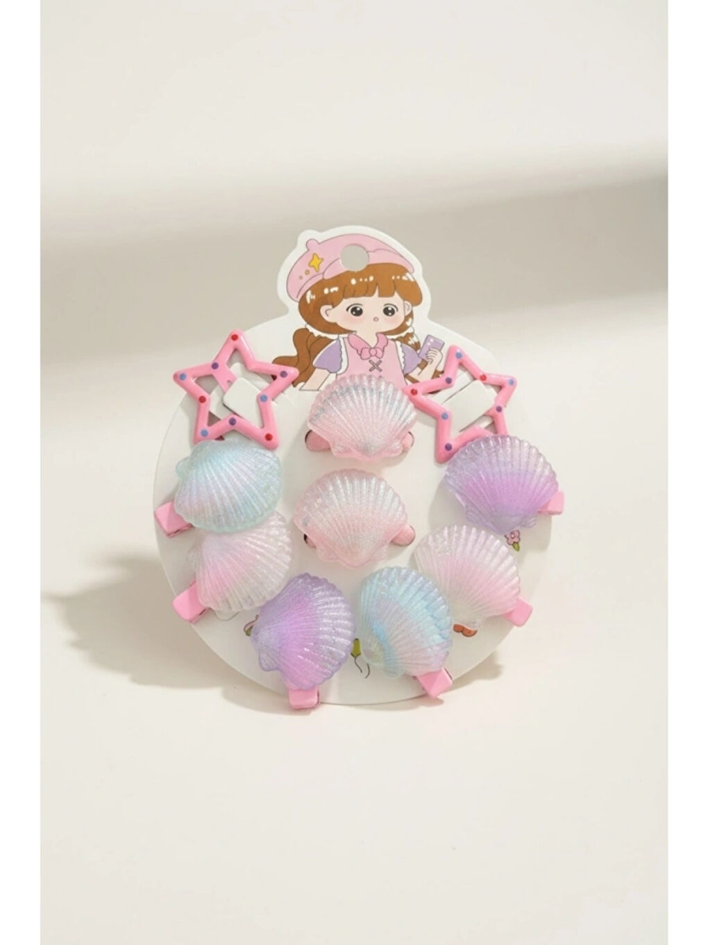 Lila Yıldız ve Midye Figürlü 10'lu Karışık Toka Set