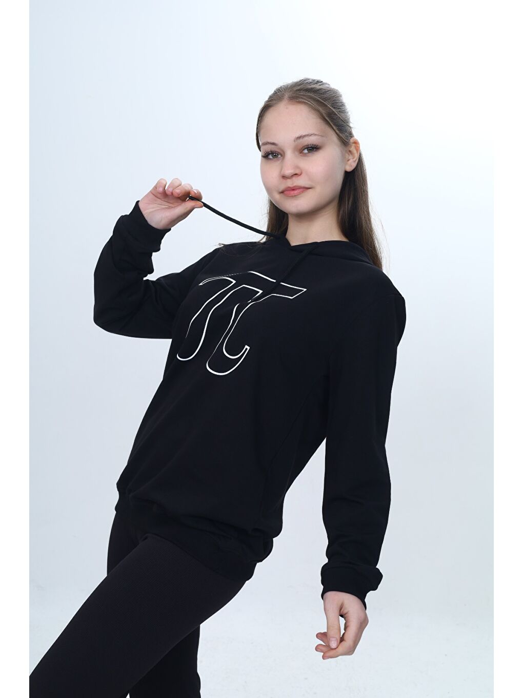 Siyah Unisex Çocuk Pi Sayı Baskılı  Regular Kapüşonlu Sweatshirt-1
