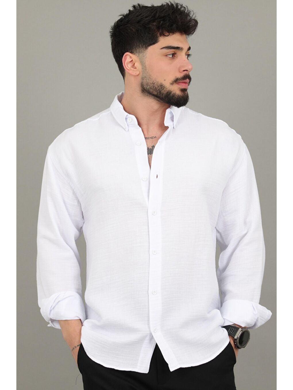 Beyaz Oversize Müslin Yazlık Uzun Kol Gömlek MRS 202_40417