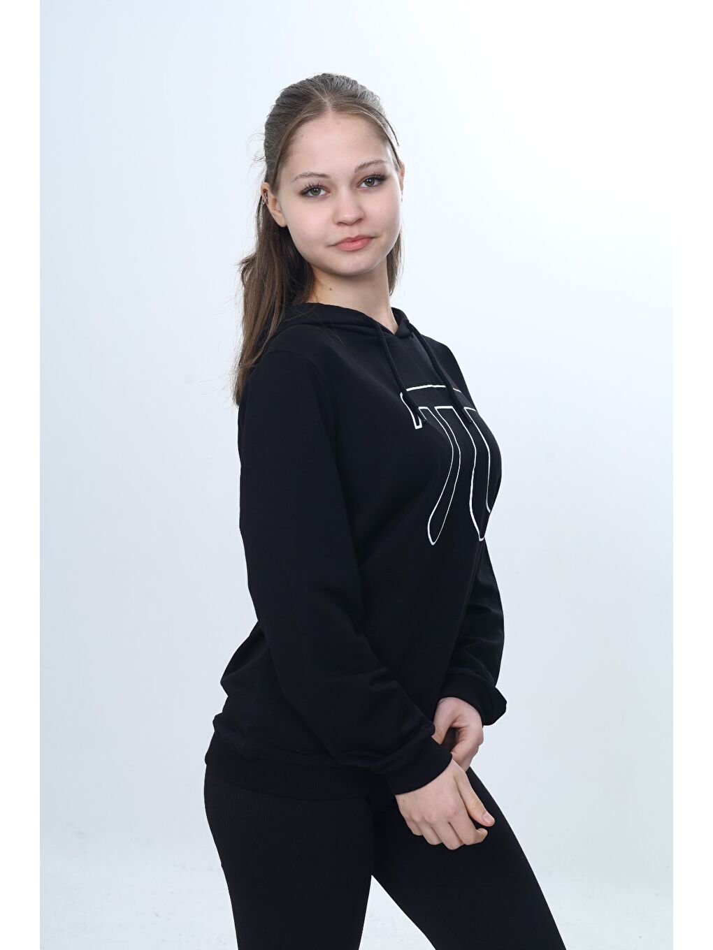 Siyah Unisex Çocuk Pi Sayı Baskılı  Regular Kapüşonlu Sweatshirt-2